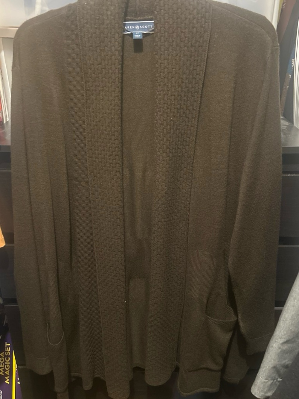 Karen Scott Brown Open-Front Knit Cardigan Sweater